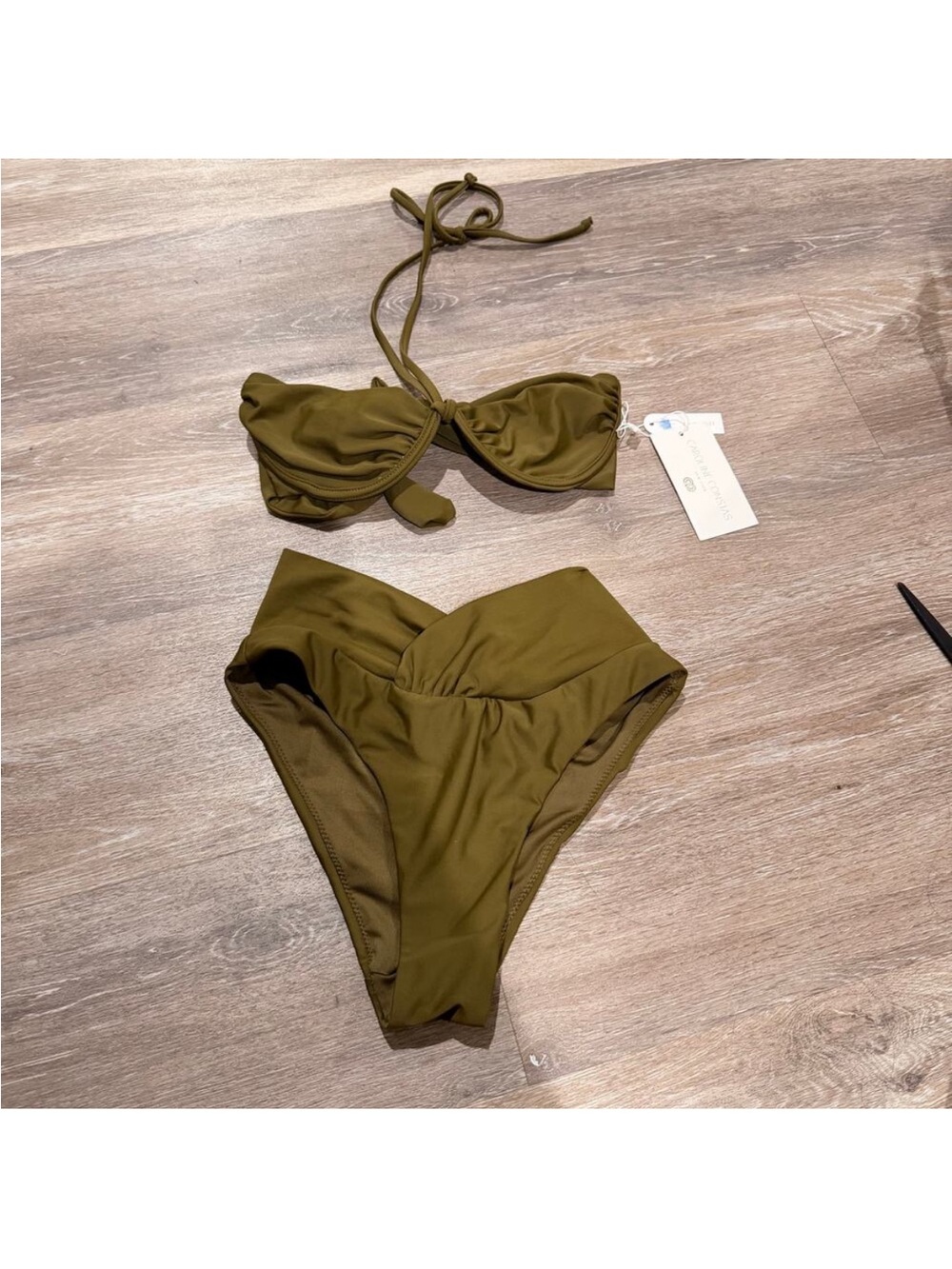 Caroline Constas olive green Twist Halter Bikini Set XS